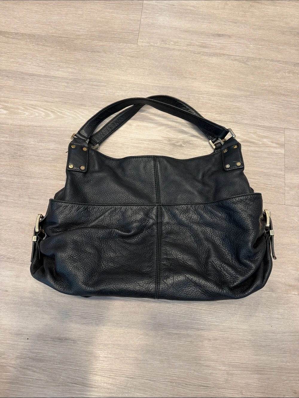 Michael Kors Black Leather Portland Hobo Shoulder Tote Bag